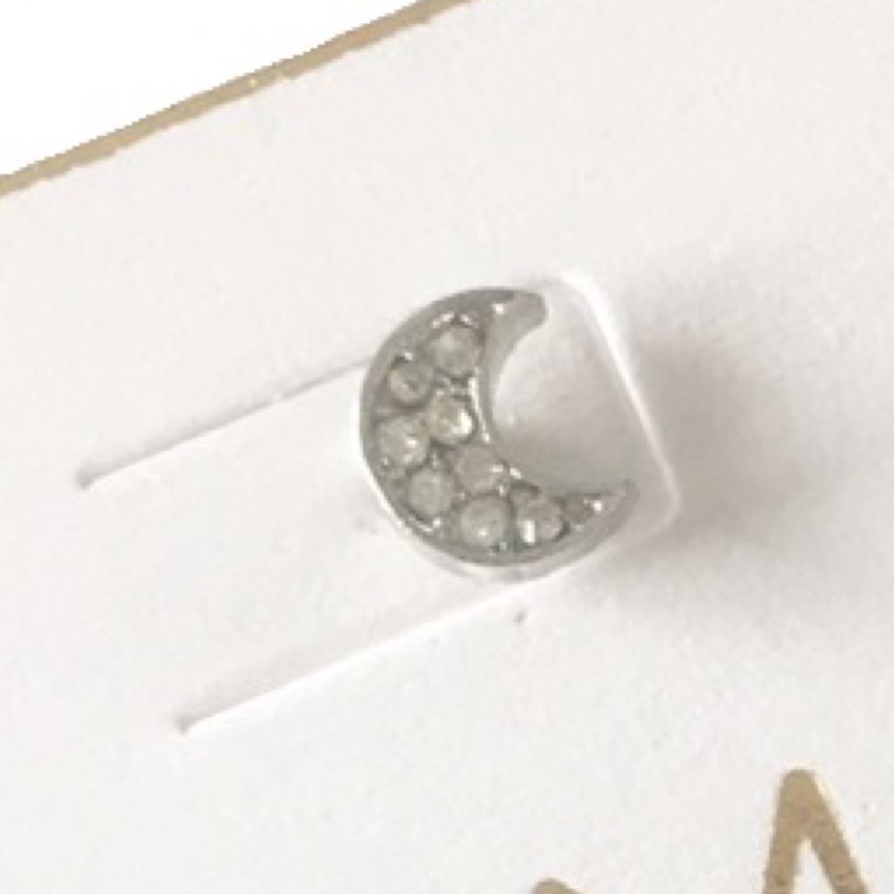 new Loren Olivia ☾ Pave Crystal Crescent Stud Earrings ☾ Silver Plated Post Back - Picture 9 of 11